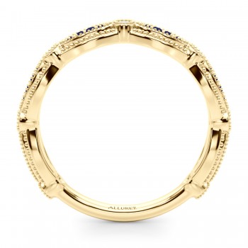 Antique Style Lab Blue Sapphire & Lab Grown Diamond Wedding Ring Band 14K Yellow Gold (0.20ct)